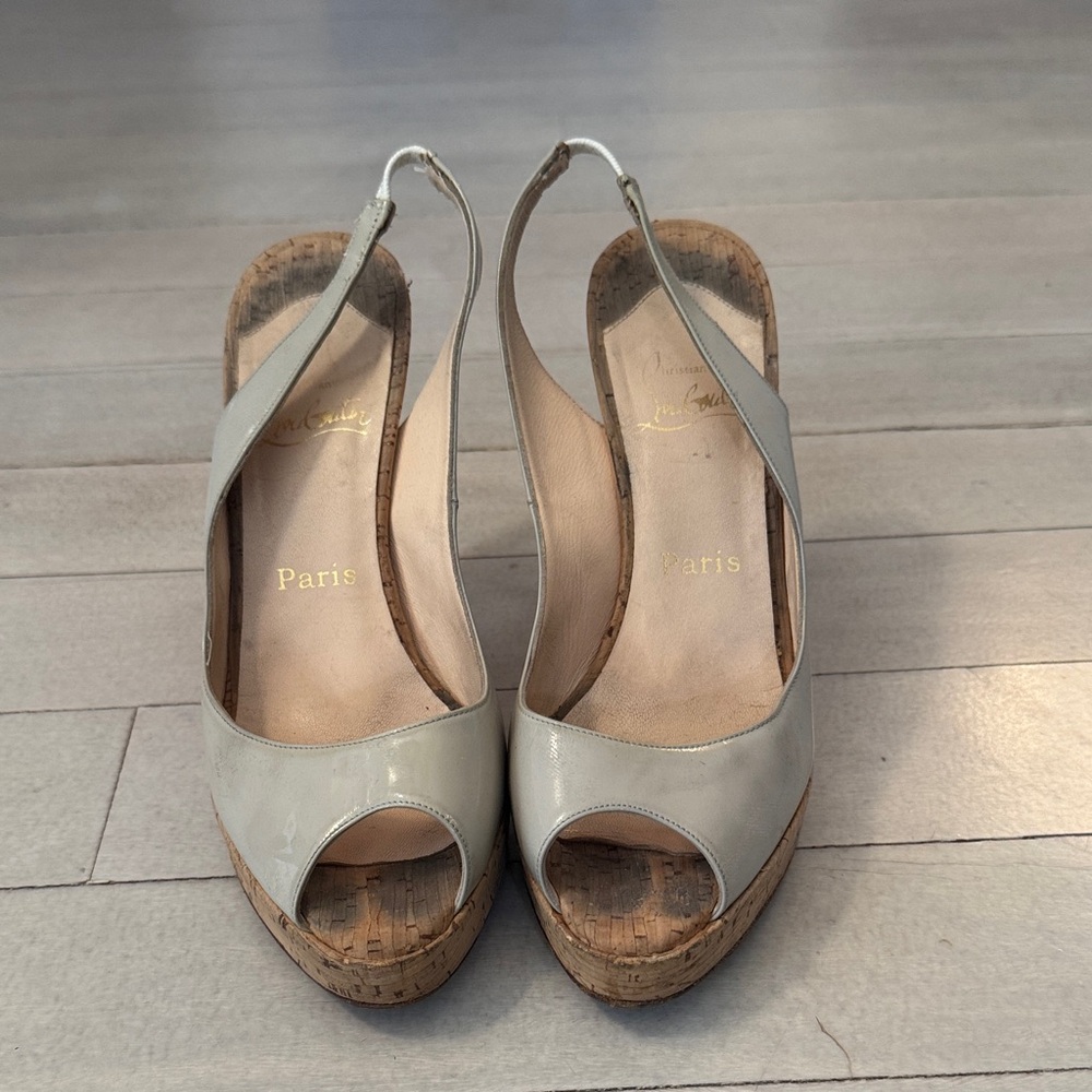 Christian Louboutin Cream Slingback Platform Sandals
